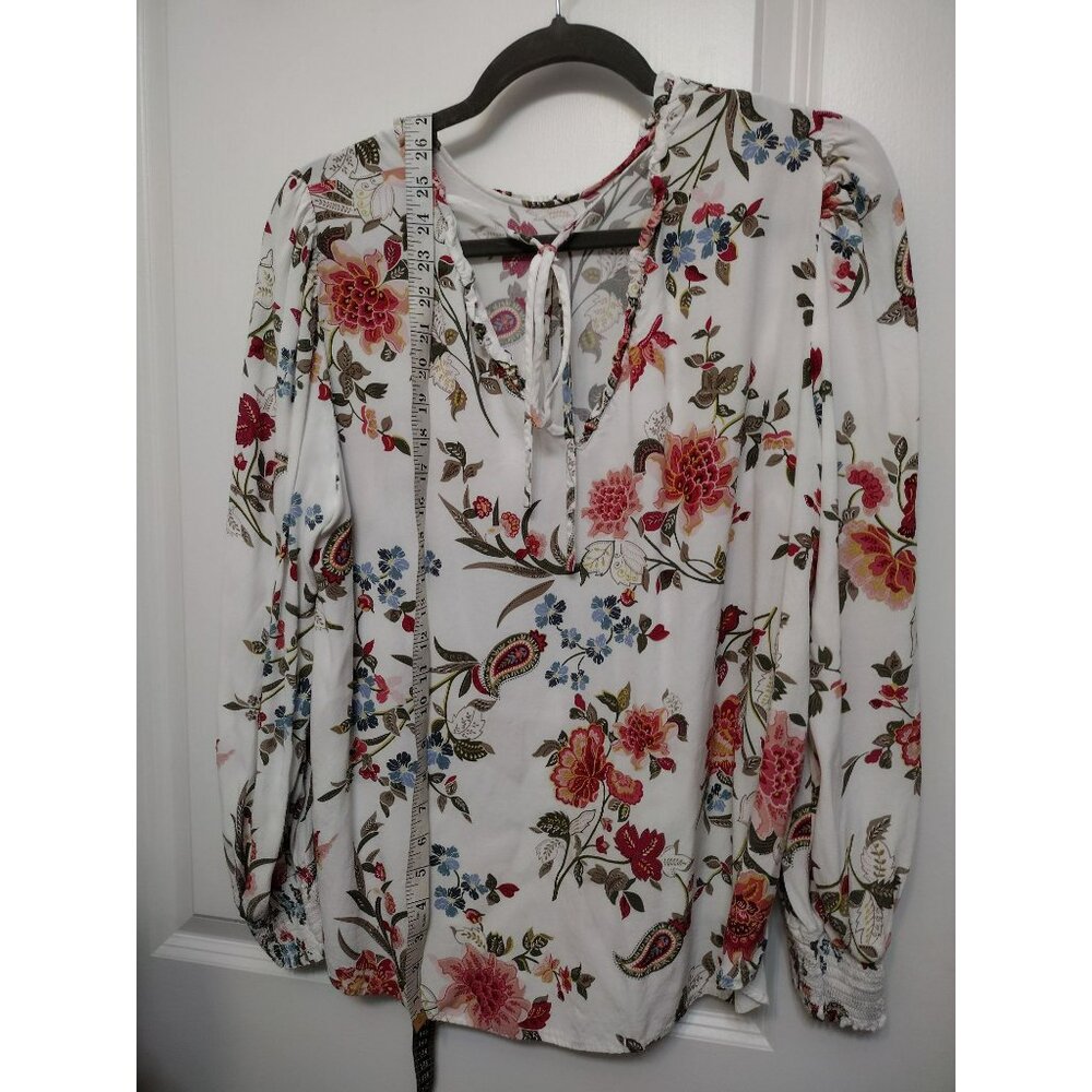 Ann Taylor White Floral Tie-Neck Blouse - Picture 4 of 5